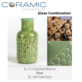 Spotted Walnut EL212 over Tidal Pool EL106 Glaze Combination Spotted Walnut EL212 over Tidal Pool EL106 Glaze Combination